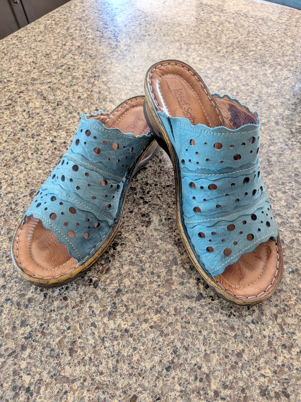 Josef Seibel Perforated Leather Slide Sandals